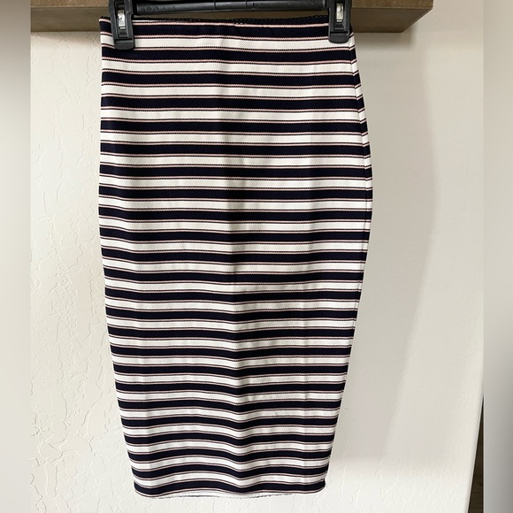 Lovers + Friends, Reformation Bodycon Pencil Striped Skirt,Navy & Pastel—XS••• - Picture 2 of 16
